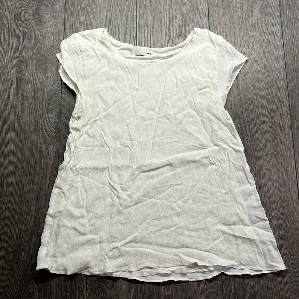 Wilfred Free Aritzia White Textured Scoop Neck Short Sleeve Blouse Medium